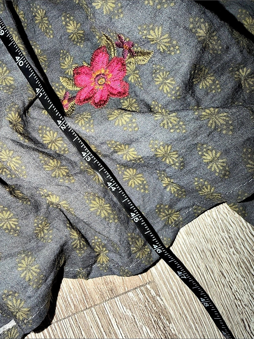 natural life Slate Gray Floral Embroidered Tiered Midi Dress Large lagenlook - Picture 5 of 7